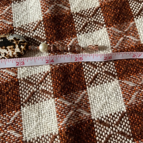 Jasper necklace. Handmade. Black, brown, white, gold. 25.5 inches long. - Picture 9 of 9